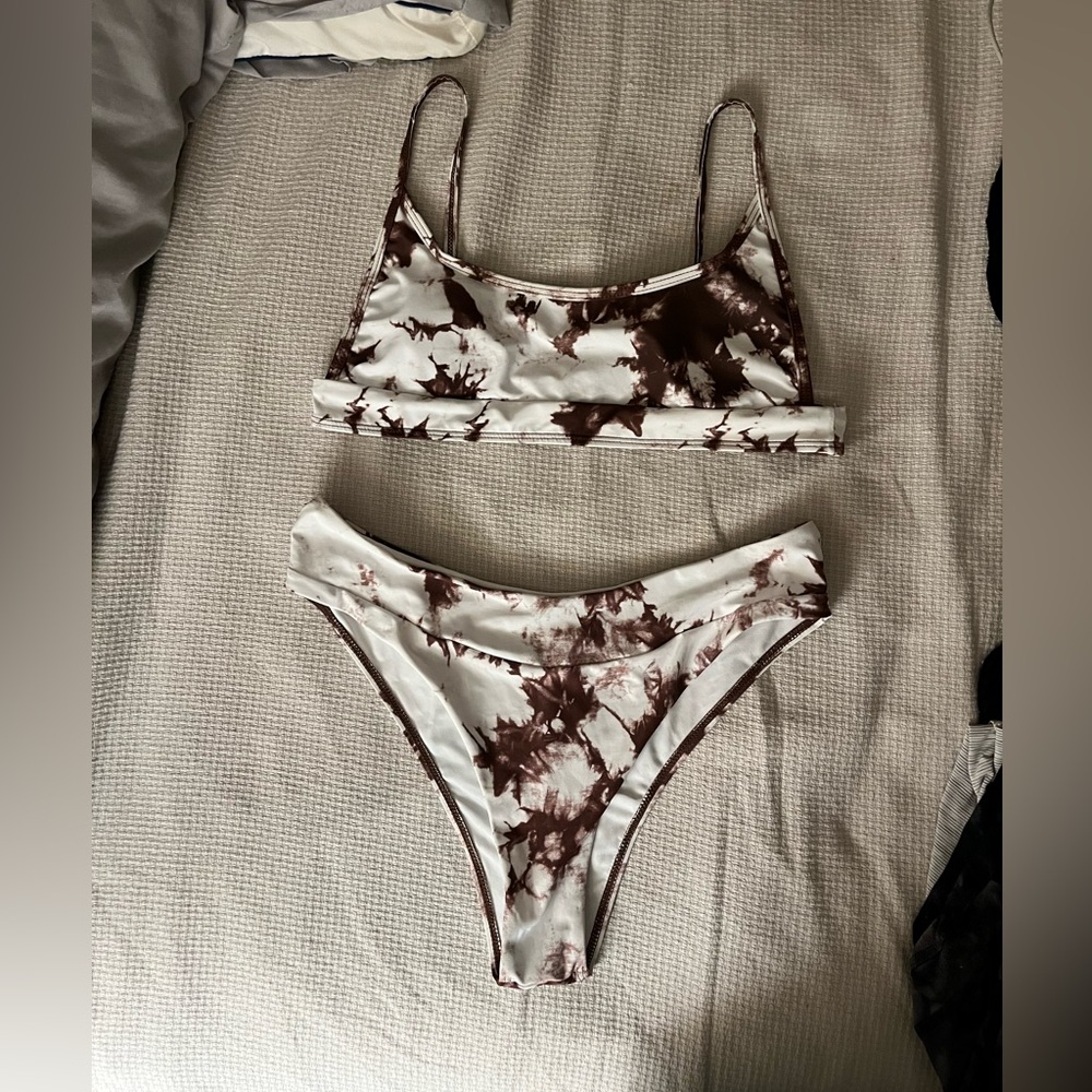 Bikini, brown and white tie dye, Shein swimwear, worn once or twice.